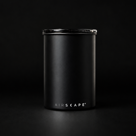 Airscape Kaffeedose aus Edelstahl mit luftdichtem Deckel, ideal zur Frischehaltung von Kaffeebohnen und -pulver.