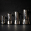 Bialetti Venus Espressokocher aus Edelstahl mit schwarzem Griff, für Kaffeezubereitung auf Herd, stilvolles Design.